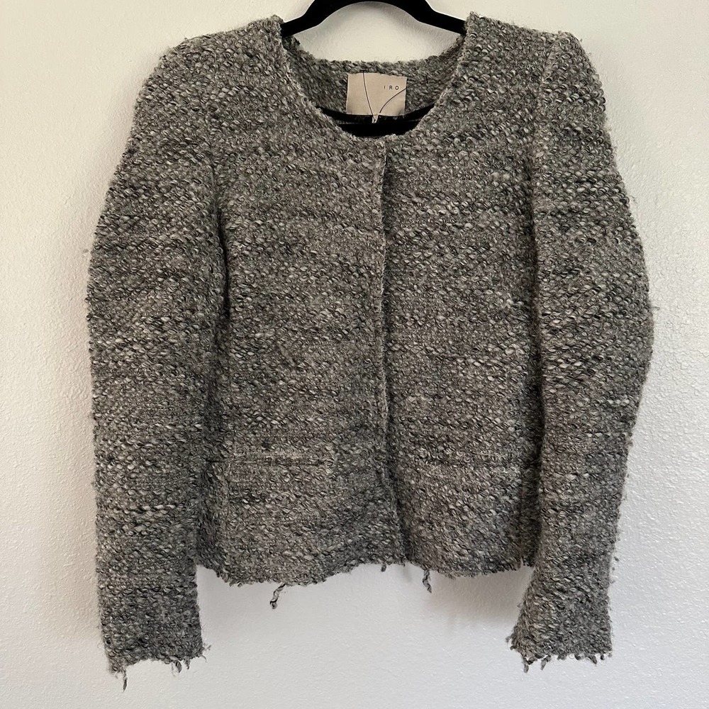 IRO Sveva Boucle Wool Alpaca Blend Blazer Jacket Grey Womens Size 2 French XS